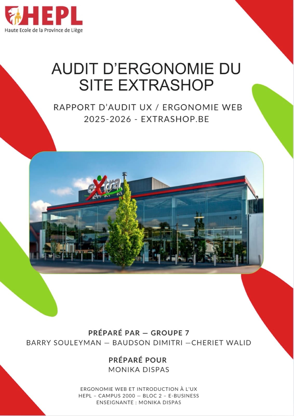 Audit ergonomique · ExtraShop.be — aperçu