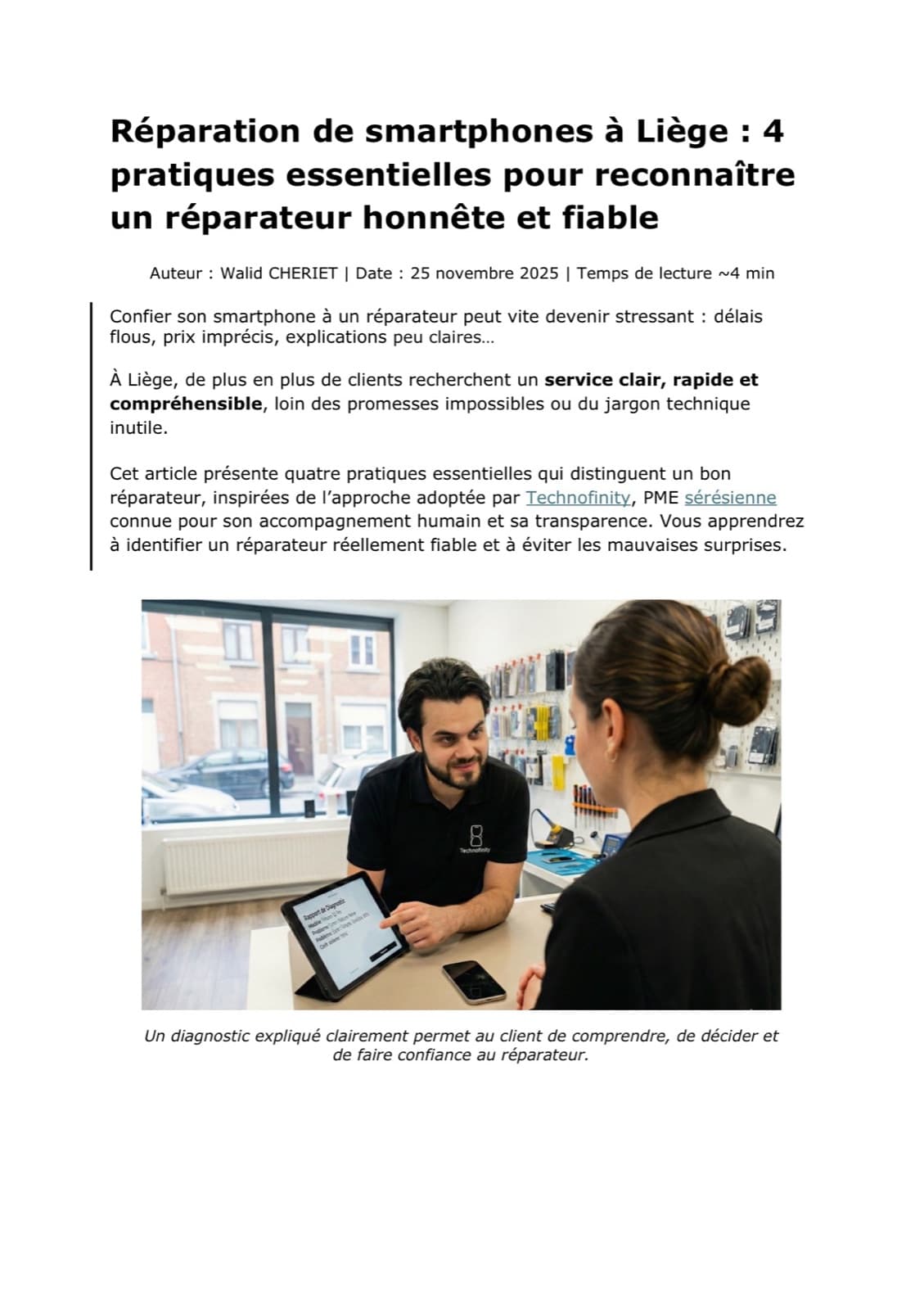 Article de contenu digital · Technofinity — aperçu